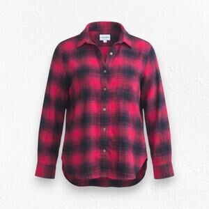 American Eagle Boyfriend Flannel Red Black Buffalo Plaid Shirt Size Medium